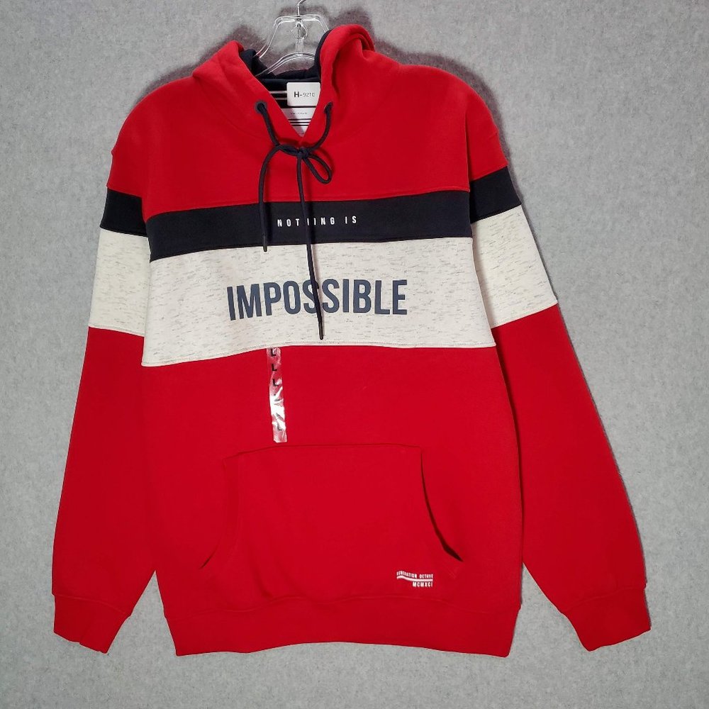 Octave Men Sweatshirt Large Red Hoodie Nothing Is Impossible Pockets Long Sleeve